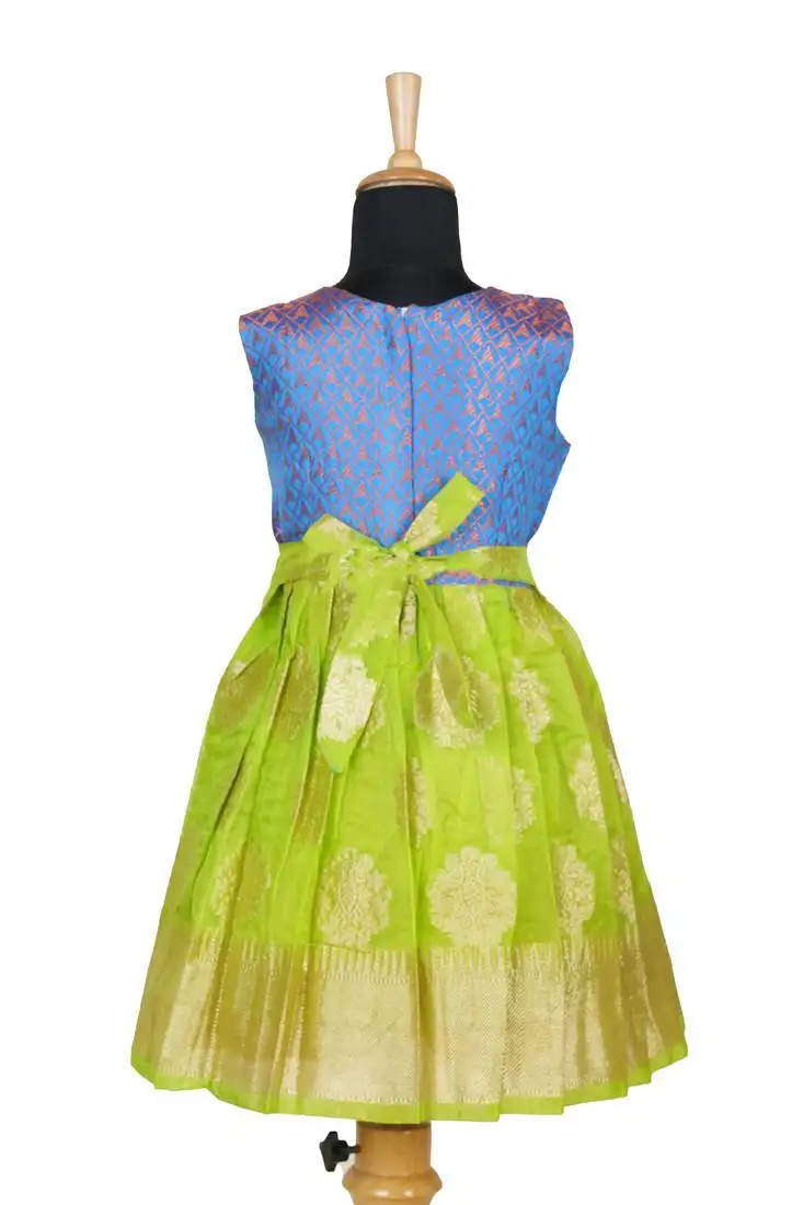 Kids green shaded organza pattu pavadai frocks