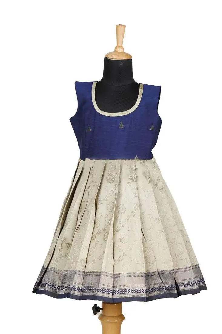 Blue banaras mughal pattu pavadai frocks for girls