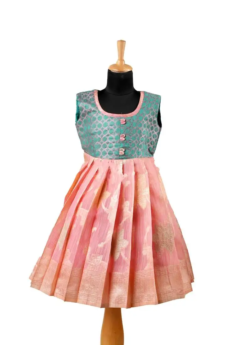Girls peach turquoise baby pattu pavadai frocks