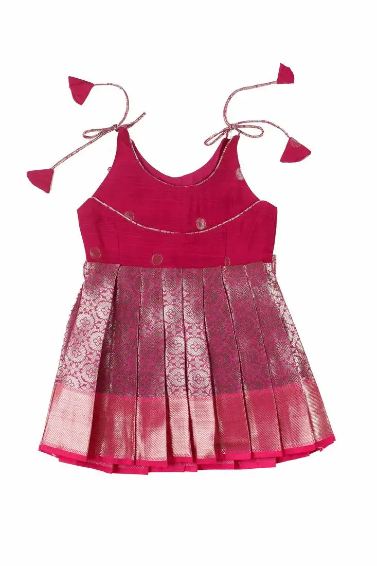 Pink golden aster baby pattu pavadai frocks for girls