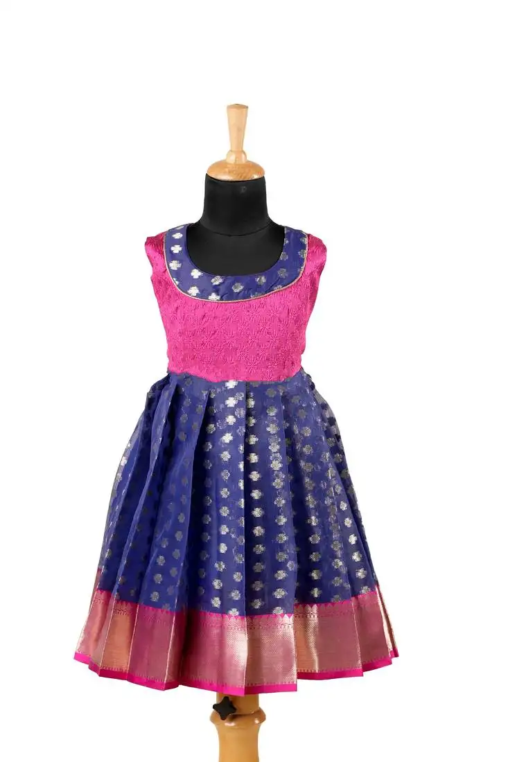Girls navy blue sevandhi pattu pavadai frocks