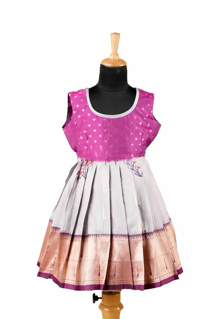Girls grey rosella pattu pavadai frocks