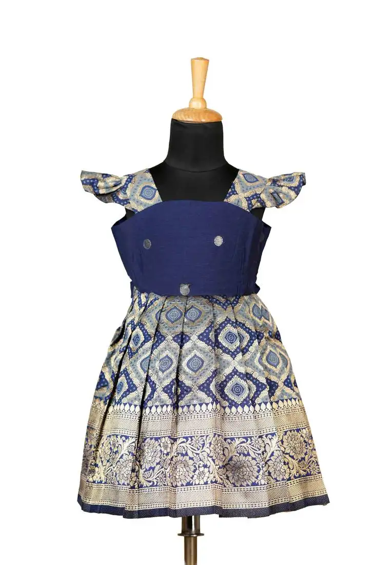 Girls navy blue kgf pattu pavadai frocks