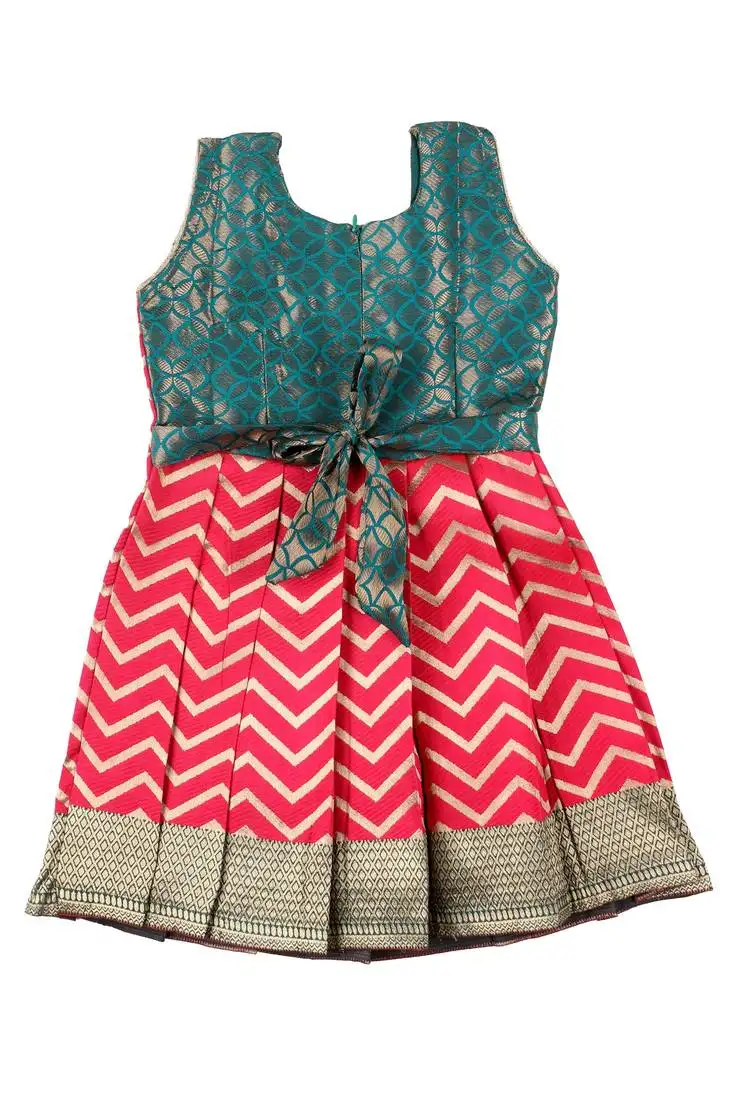 Girls dark green lightening tissue pattu pavadai frocks