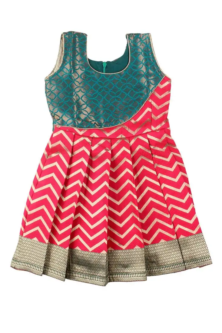 Peach golden waves baby pattu pavadai frocks for girls
