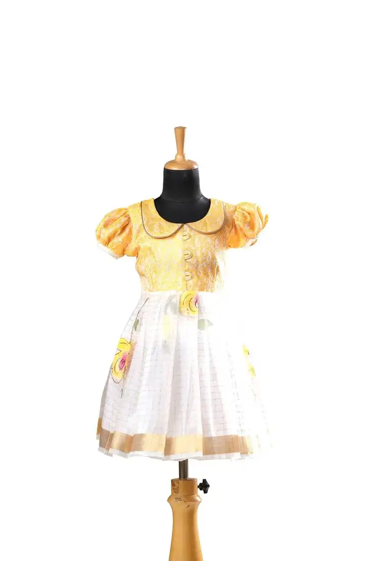 Yellow pattu pavadai frocks onam organza baby pattu pavadai frocks for kids