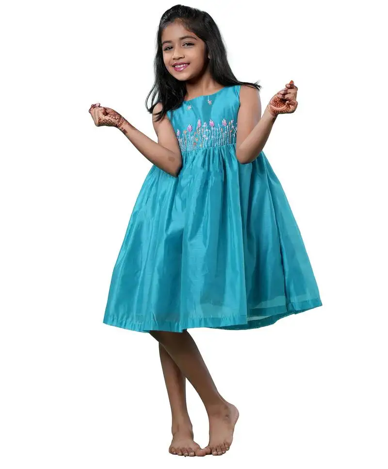 Blue checks rice corn pattu pavadai frocks for kids