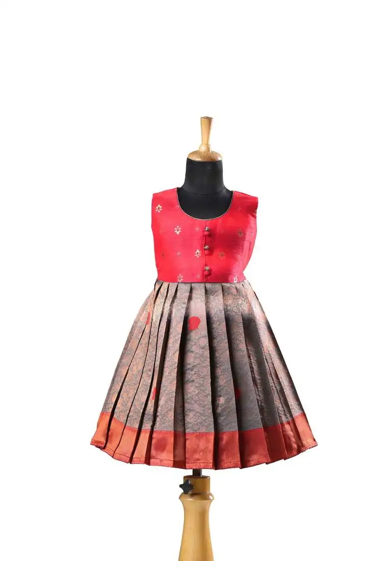 Red semmal baby pattu pavadai frocks for kids