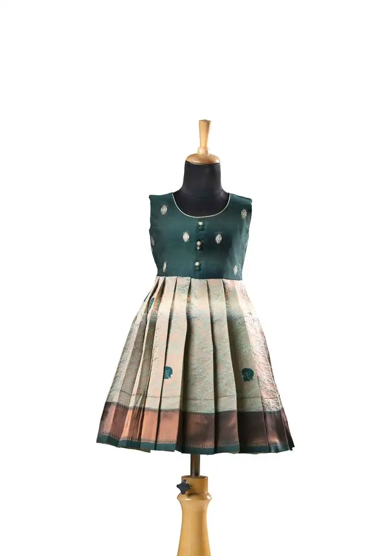 Dark green semmal baby pattu pavadai frocks for kids