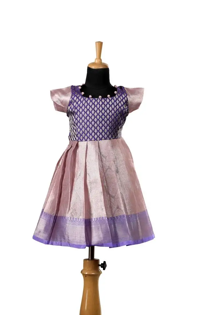 Purple tissue mughal baby pattu pavadai frocks for kids