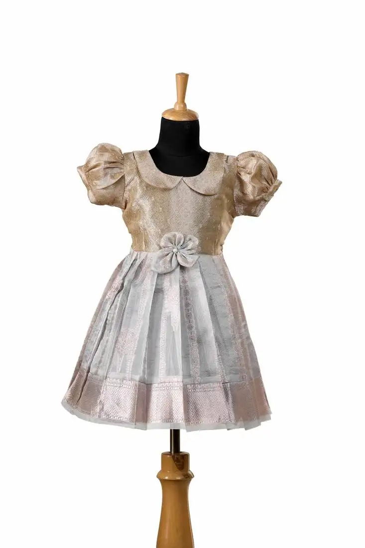 Grey golden necklace baby pattu pavadai frocks for kids