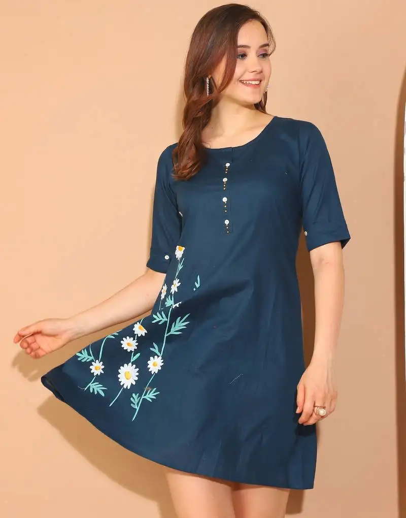 Women's pure cotton floral paint western dress