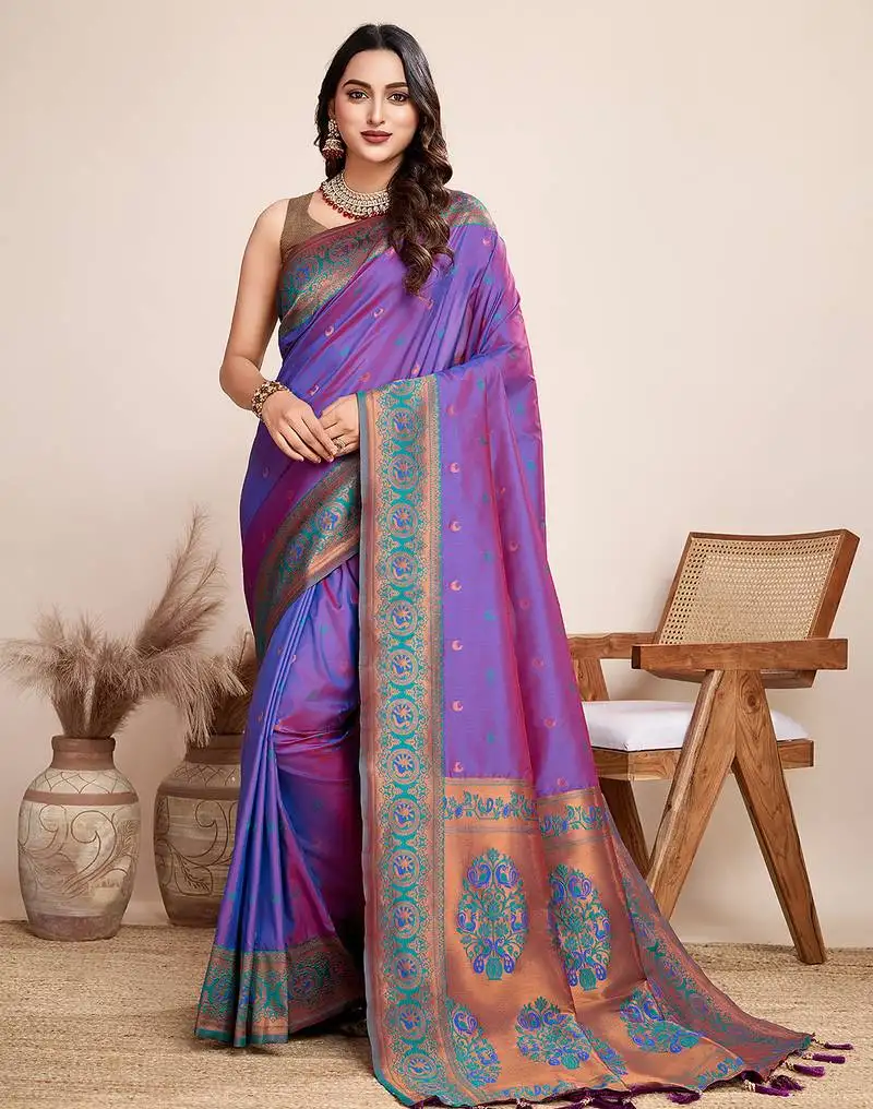 Purple woven jacquard saree with blouse