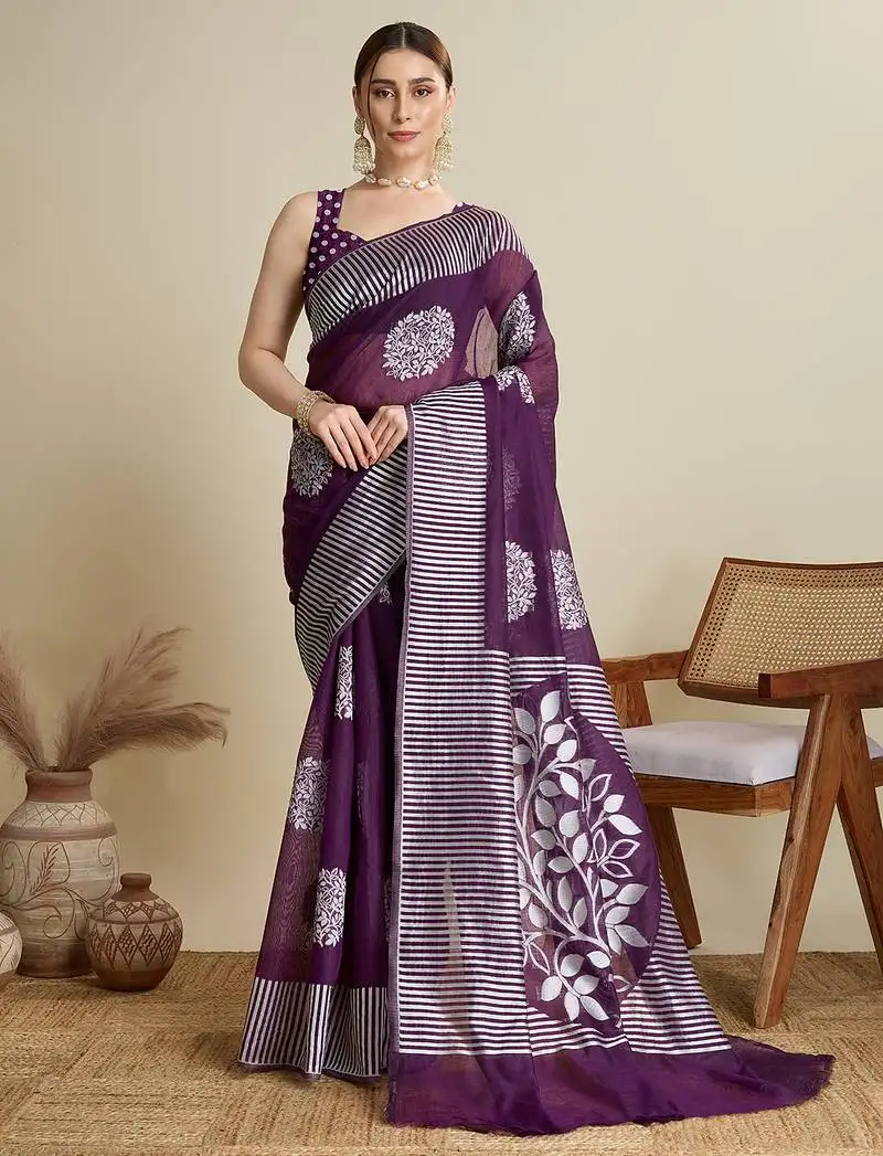 Purple weave rich pallu saree with butti blouse