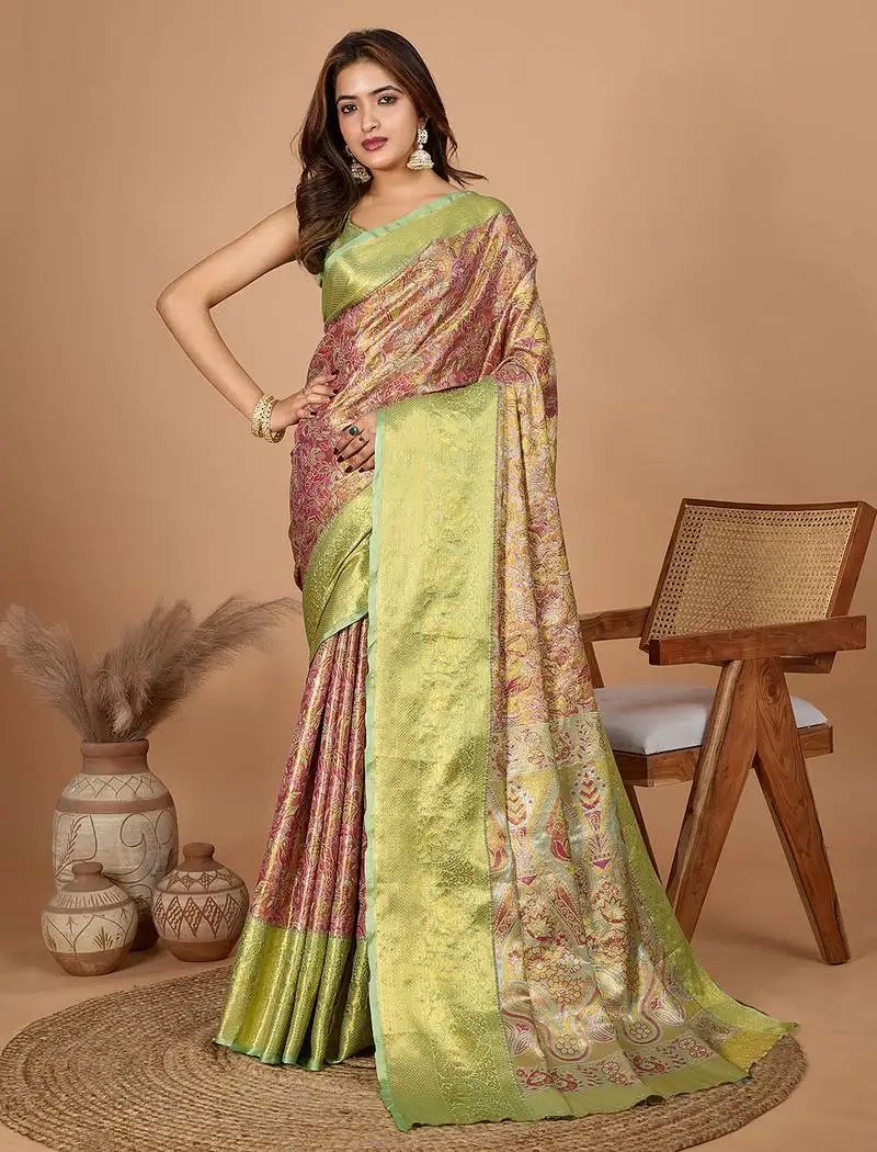 Green silk blend rich zari weave saree