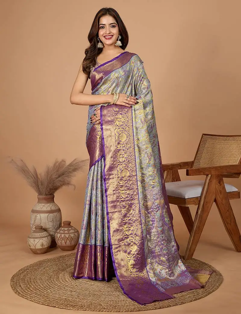 Purple silk blend rich zari weave saree