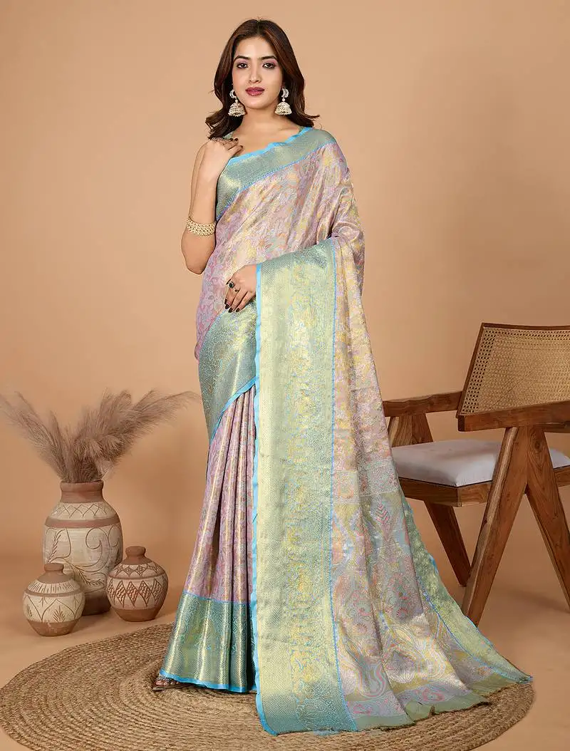 Blue silk blend rich zari weave saree