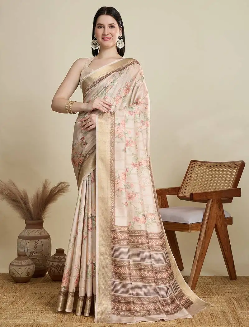 Beige soft butti jacquard work cotton saree