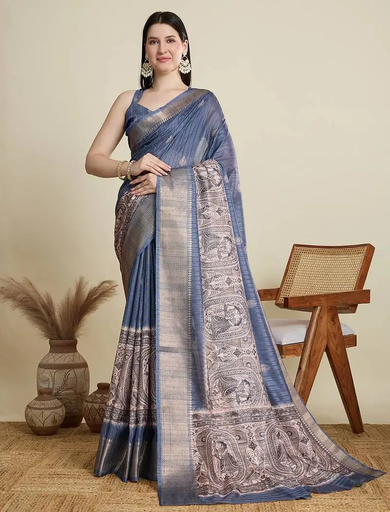 Grey soft butti jacquard work cotton saree
