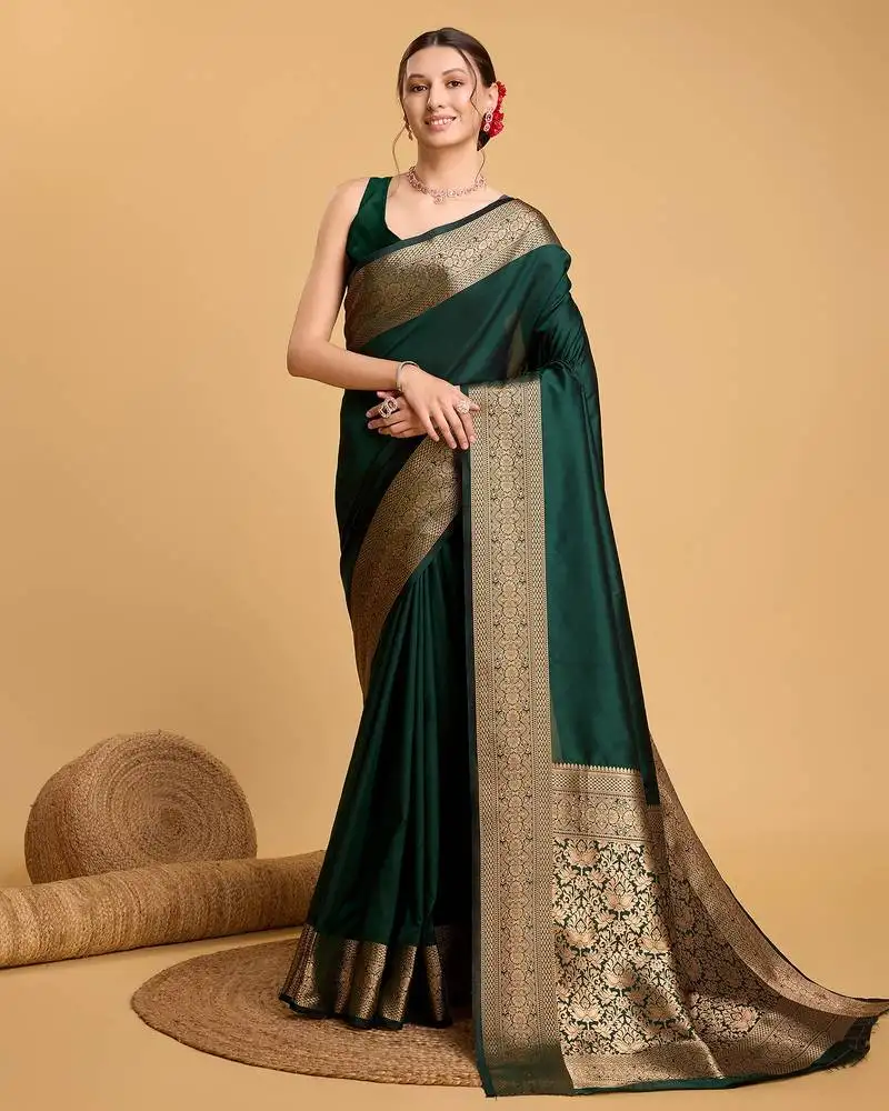 Green banarasi soft woven saree with blouse
