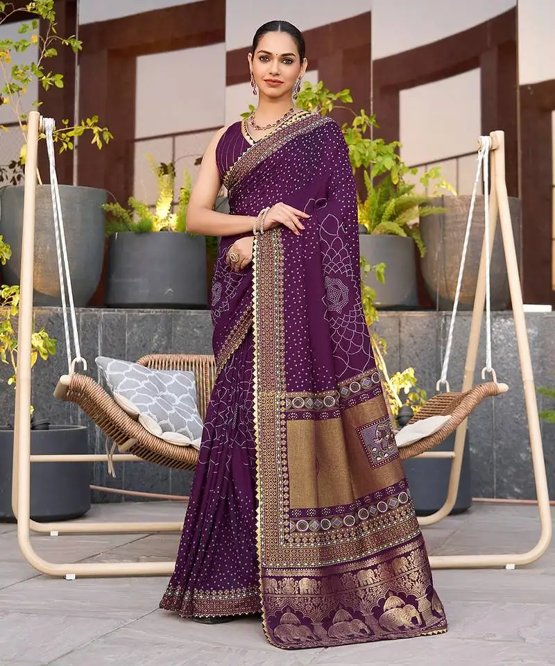 Purple soft cotton woven saree with blouse