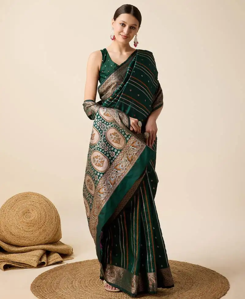 Green zari weave jacquard saree