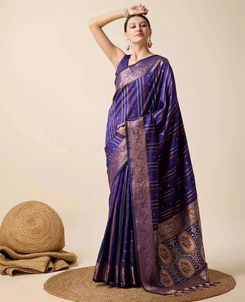 Purple zari weave jacquard saree