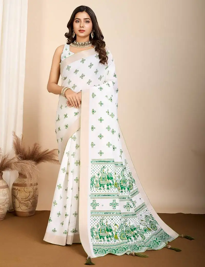 Green soft cotton saree with jari border shine