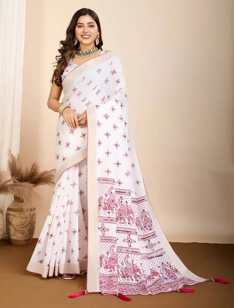 Pink soft cotton saree with jari border shine