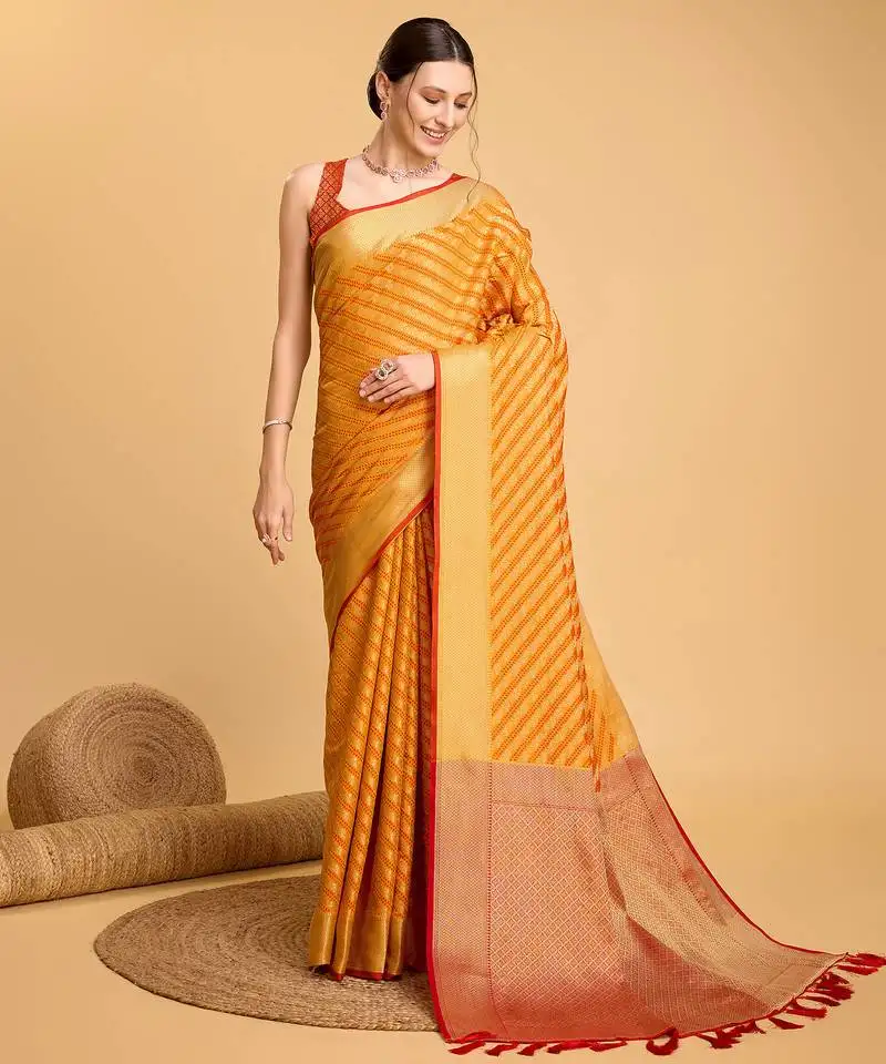 Mustard banarasi woven saree with blouse