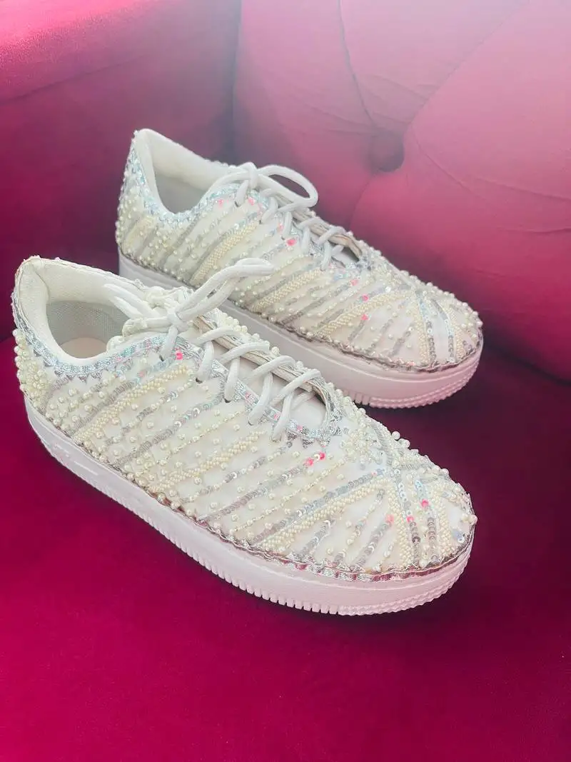 White suede beads & sippi work sneakers