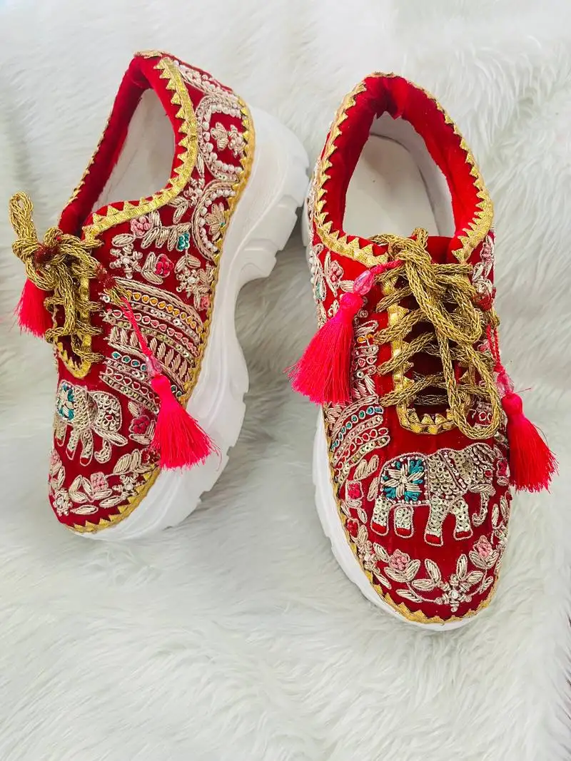 Red suede beads, thread & sippi work sneakers
