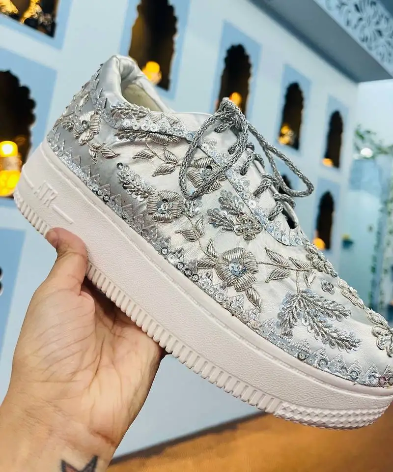 Silver rexxin zari, sippi work sneakers