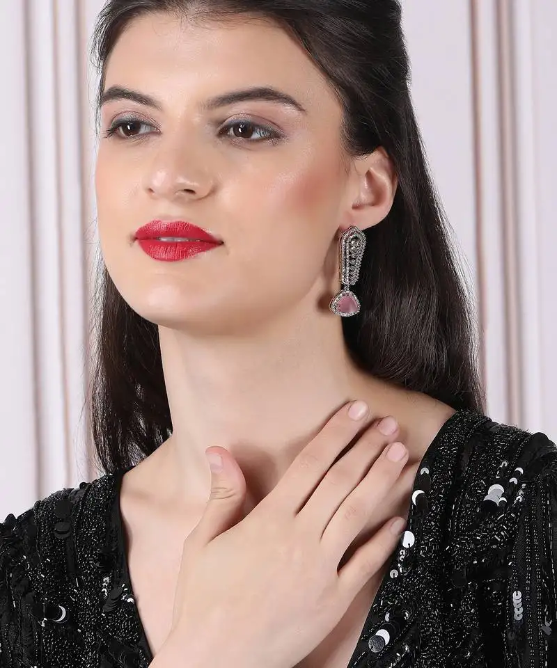 Green cascade long ad statement earrings