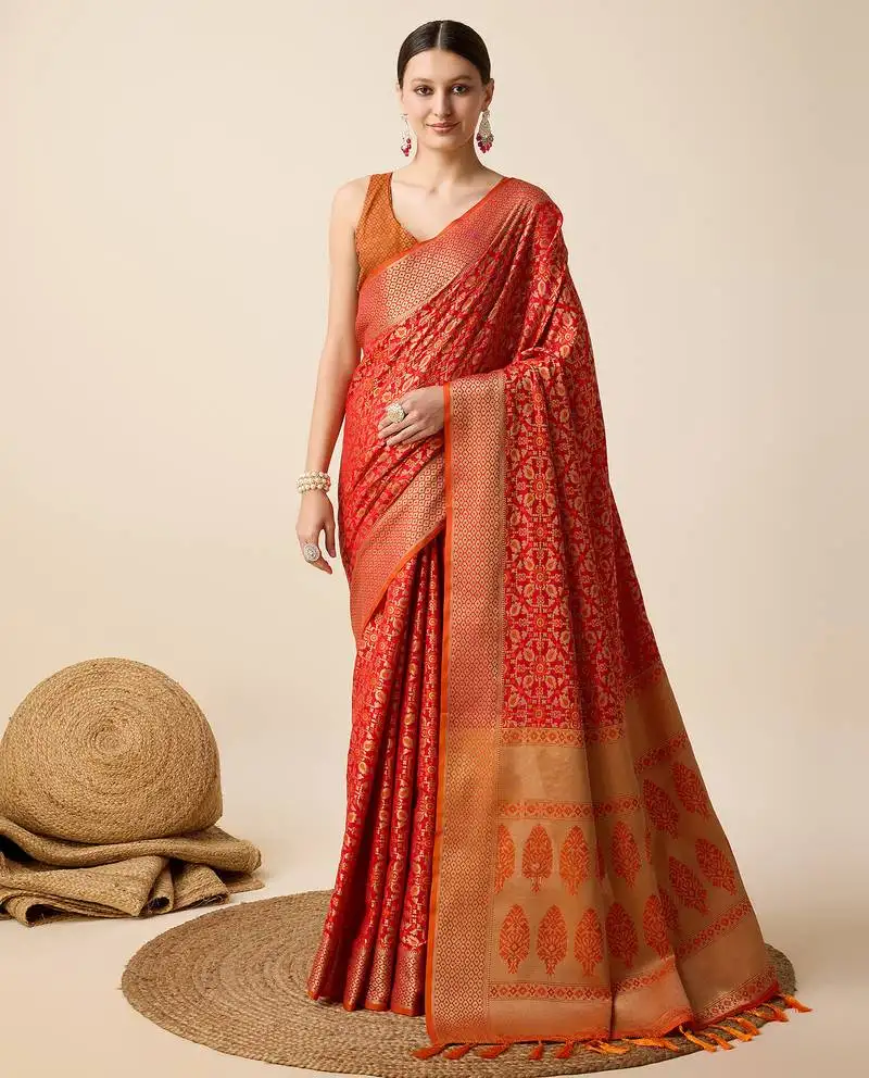 Red banarasi silk blend saree