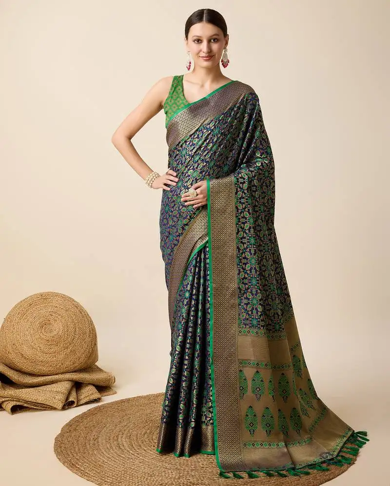 NavyBlue banarasi silk blend saree