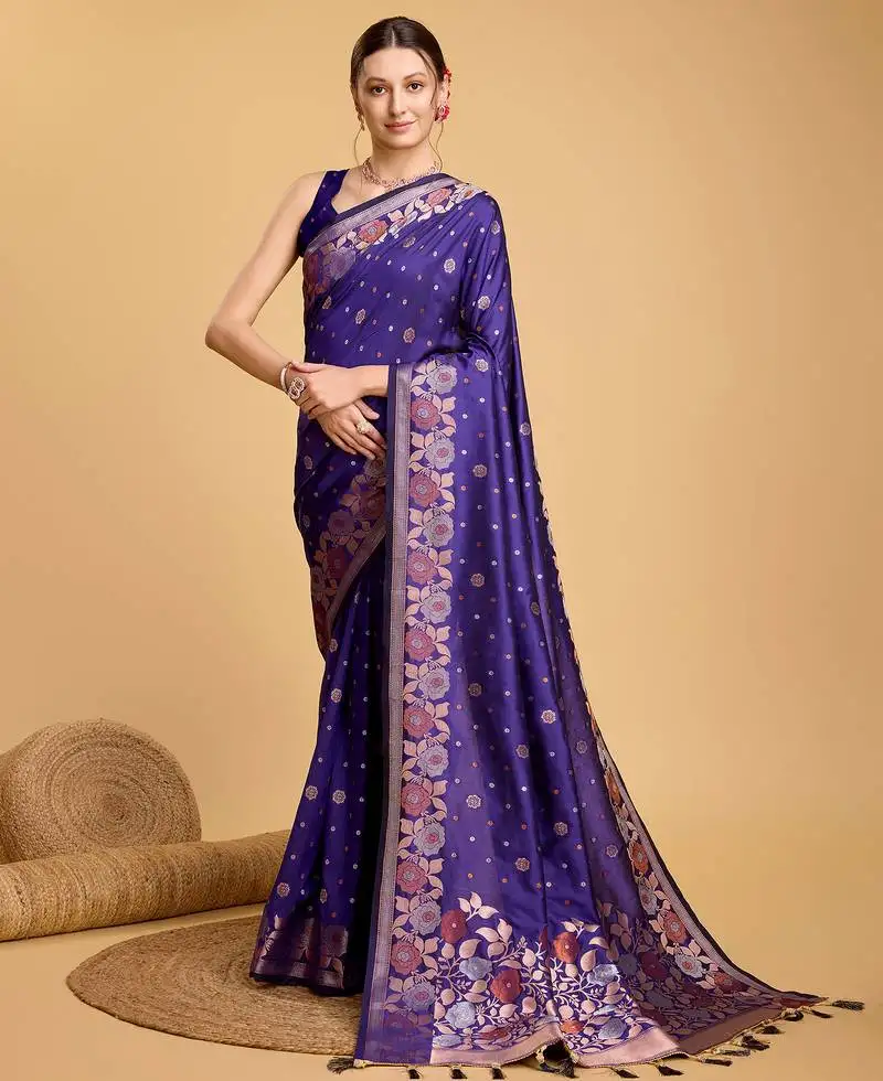 Purple jacquard saree with blouse piece