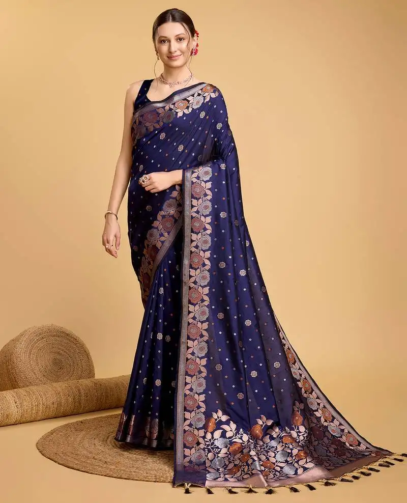 Blue jacquard saree with blouse piece