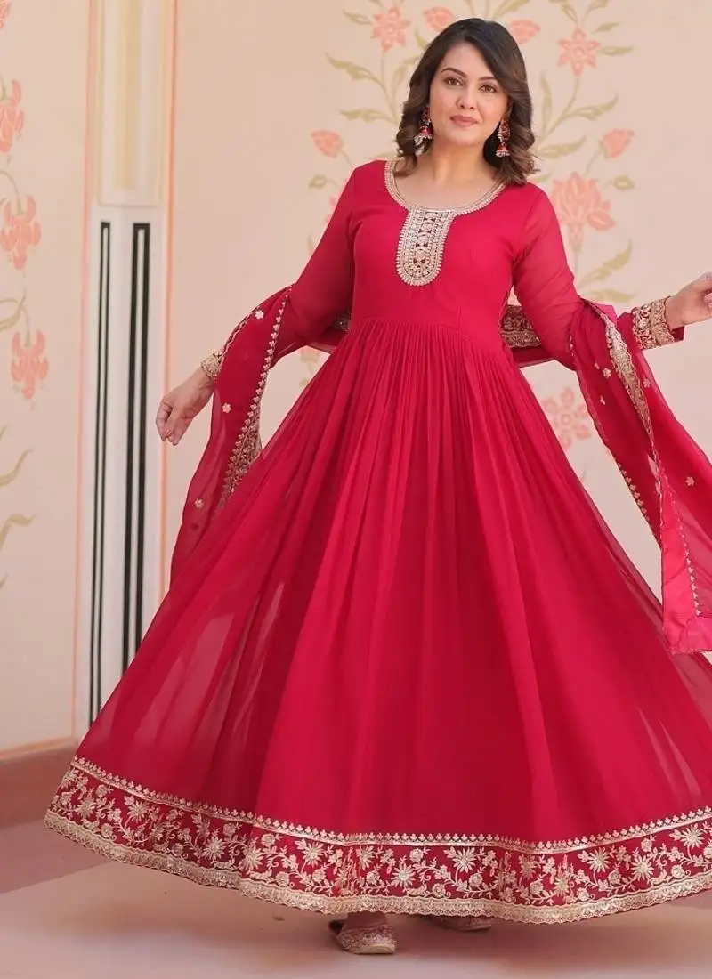 Faux georgette with embroidered work wedding gown dupatta