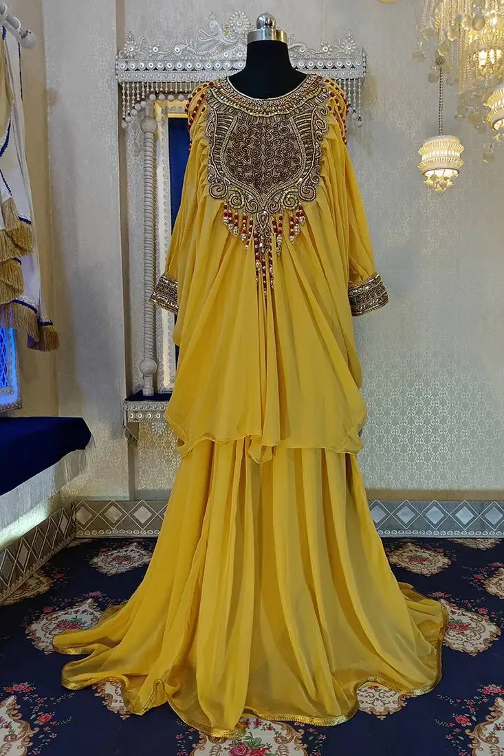 Golden yellow islamic wedding kaftan