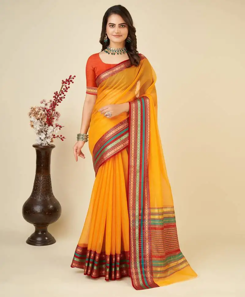 Mustard woven semi cotton saree