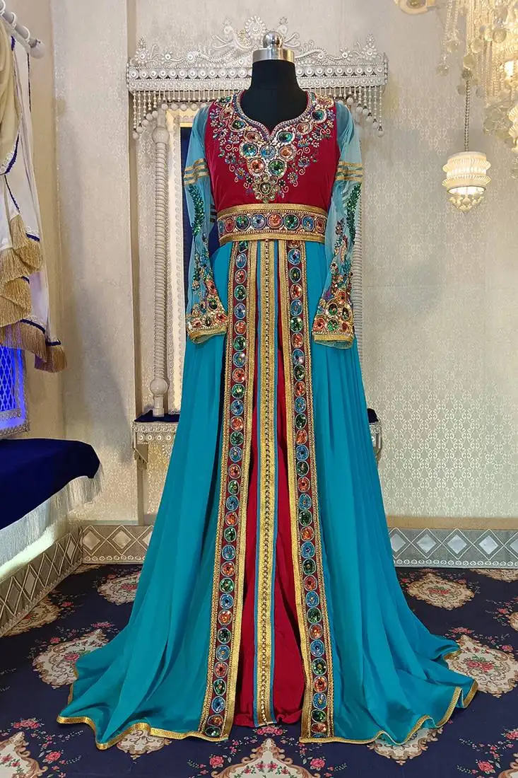 Pink and firozi wedding kaftan