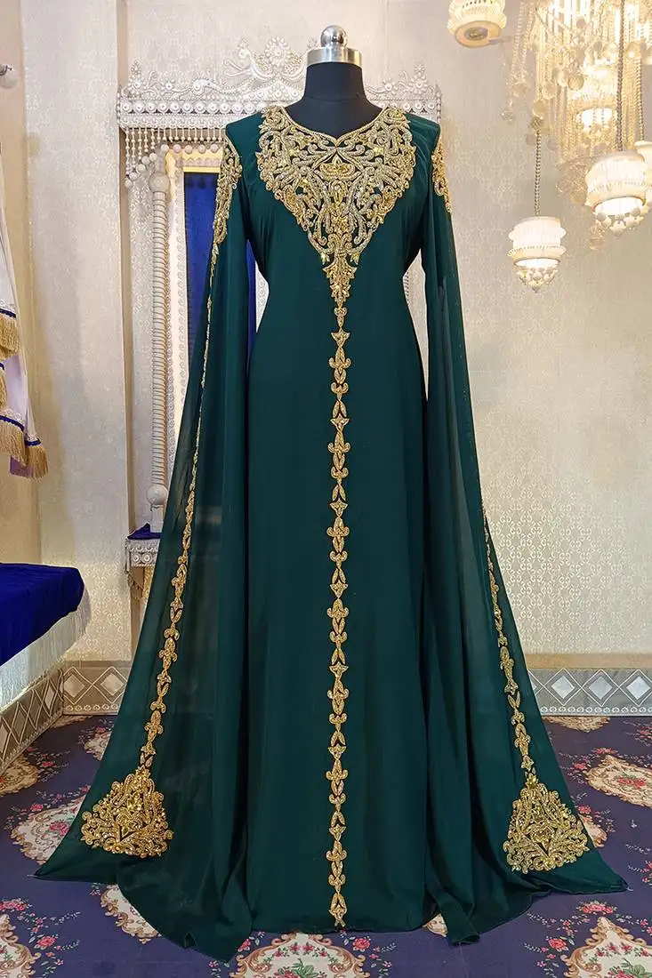 Bottle green wedding arabic moroccan kaftan