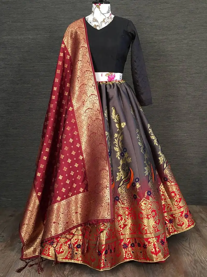 Grey silk zari weaving festival wear lehenga choli