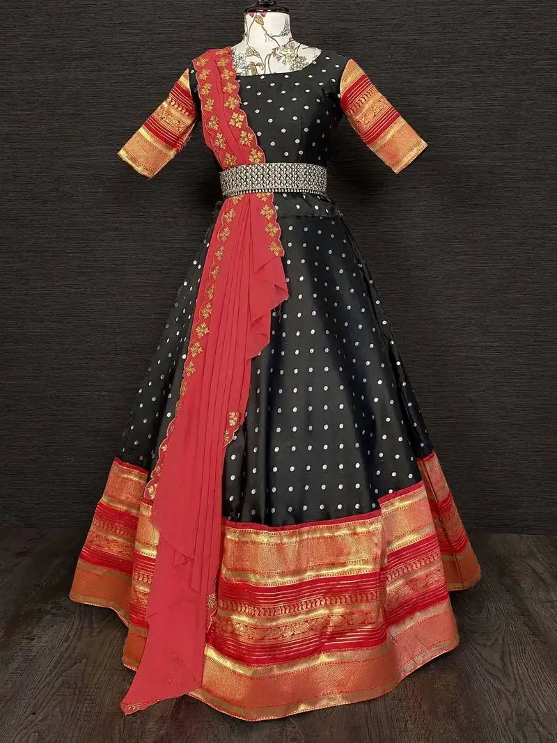 Black jacquard zari weaving lehenga choli with dupatta