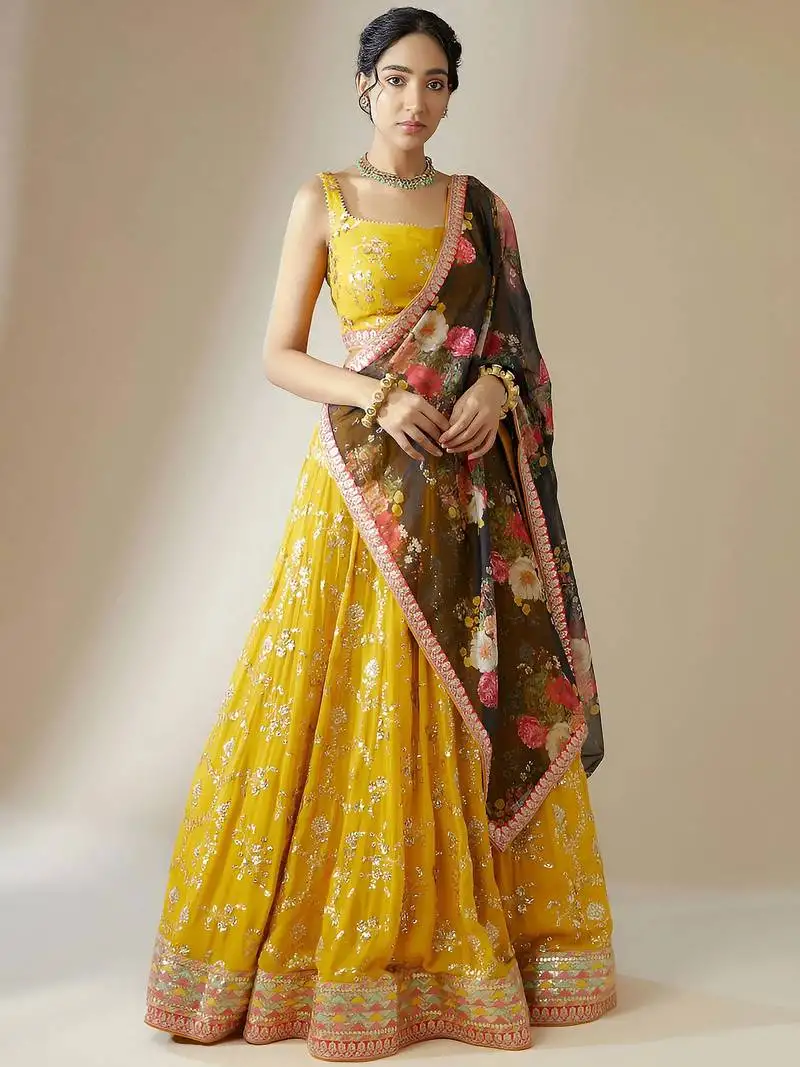 Yellow sequins georgette festival wear lehenga choli