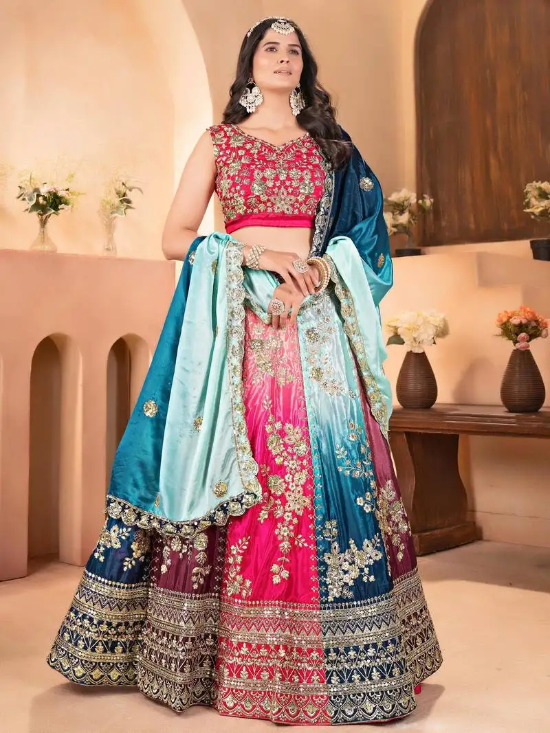Multi-color chinon sequins embroidered lehenga choli