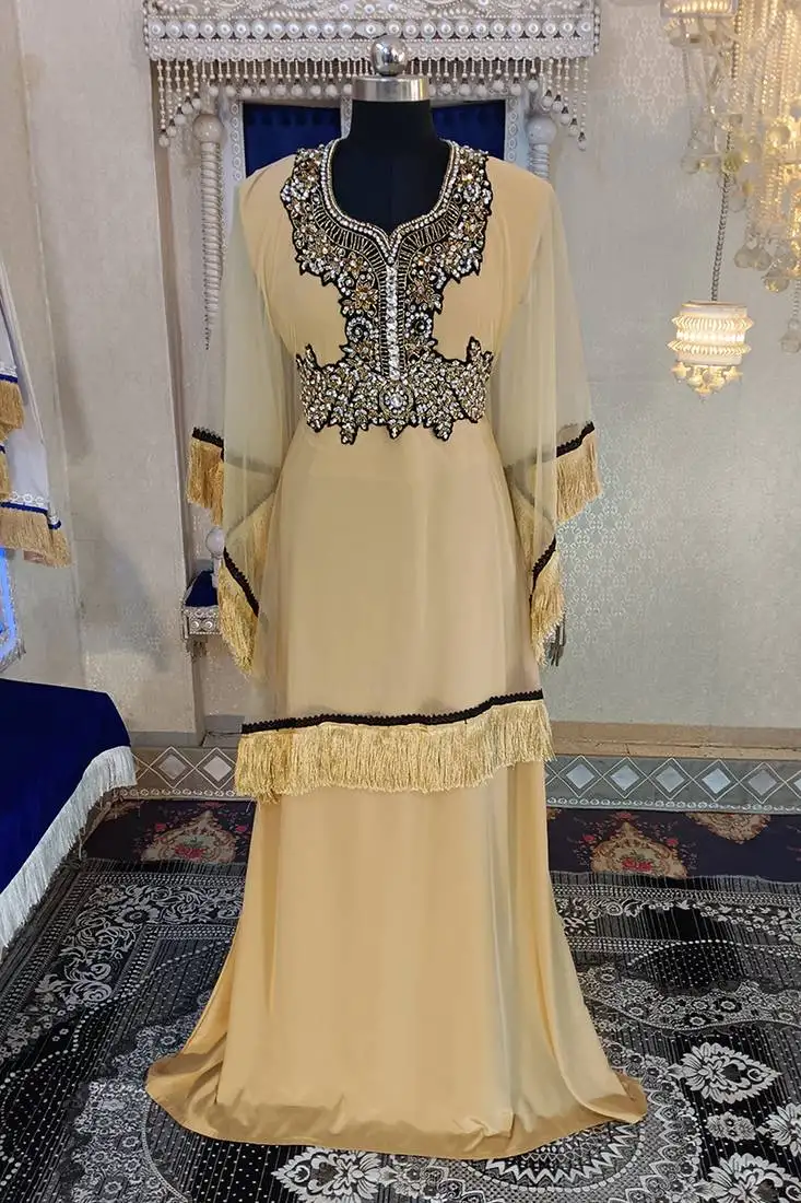 Beige designer islamic party wear takchita kaftan