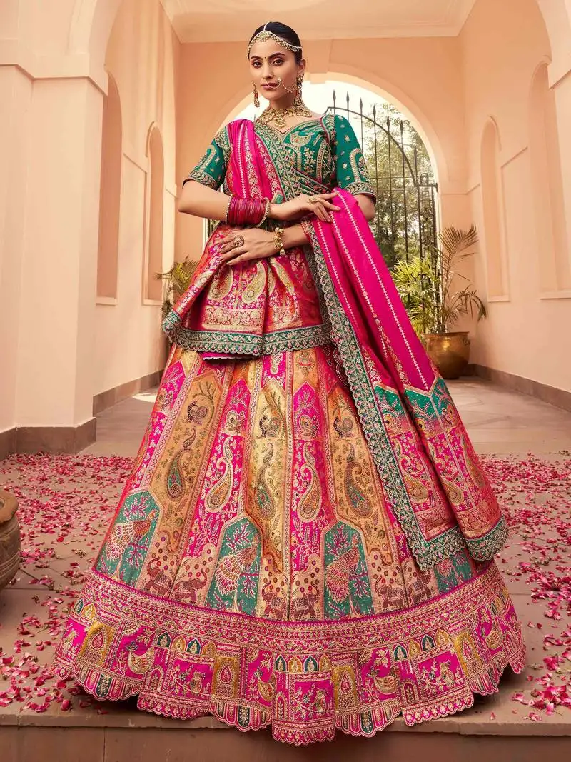 Hot pink zari weaving banarasi silk lehenga choli