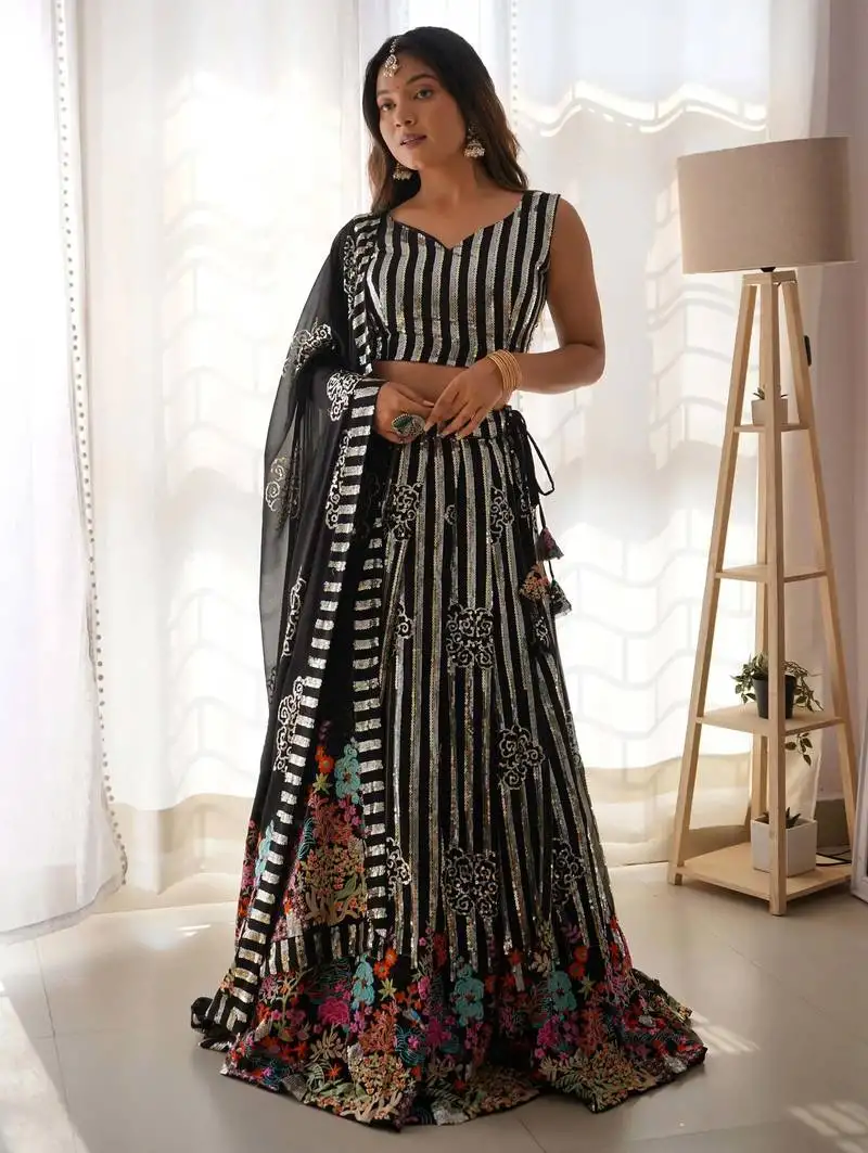 Black georgette sequins embroidered party wear lehenga choli
